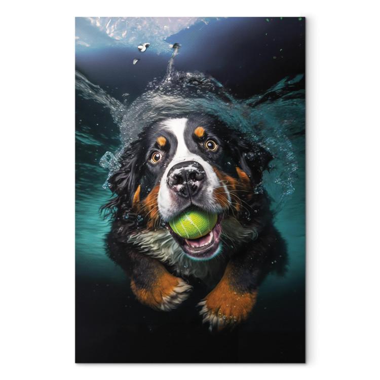 Canvas AI Bernese Mountain Dog - Floating Animal With a Ball in Its Mouth - Vertical