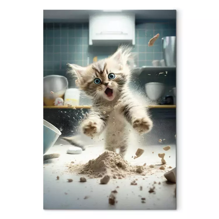 Canvas AI Maine Coon Cat - Scared Animal at Kitchen Work - Vertical