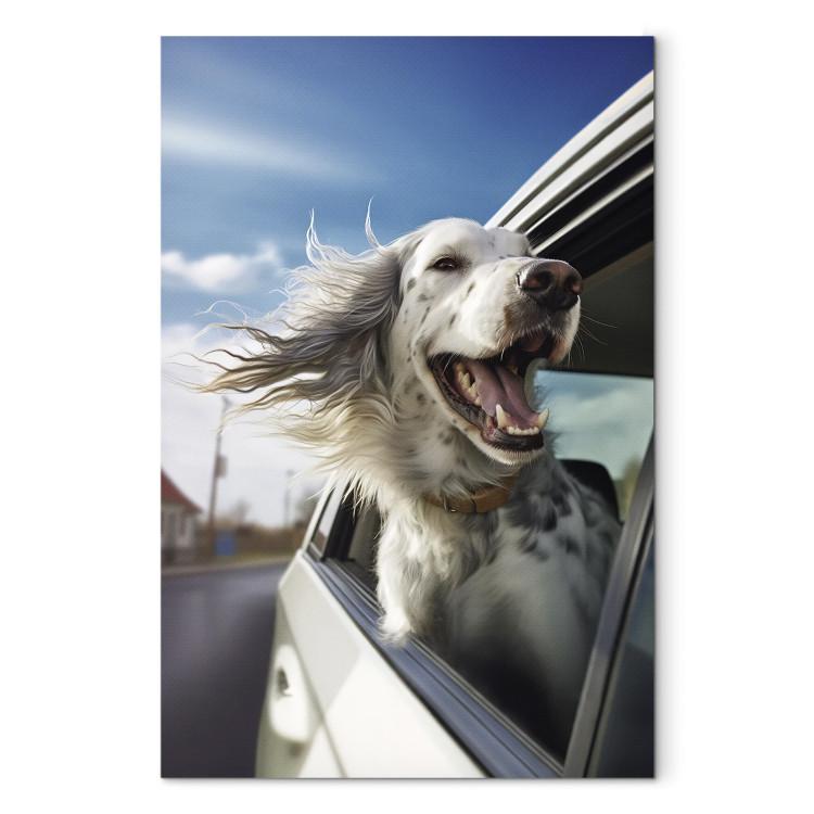 Canvas AI Dog English Setter - Animal Catching Air Rush While Traveling by Car - Vertical