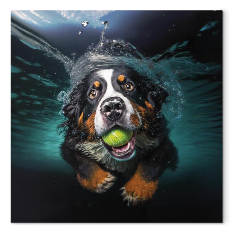 Canvas AI Bernese Mountain Dog - Floating Animal With a Ball in Its Mouth - Square