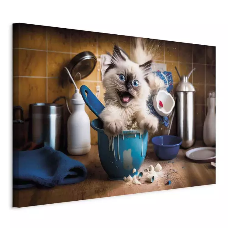 AI Ragdoll Cat - Fluffy Animal While Playing in the Kitchen - Horizontal