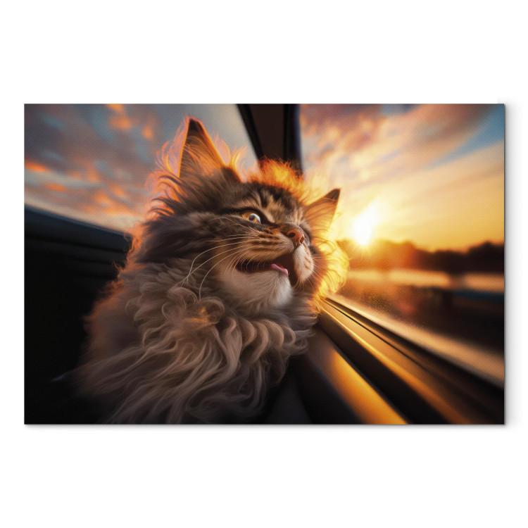 Canvas AI Maine Coon Cat - Animal on a Journey to the Setting Sun - Horizontal