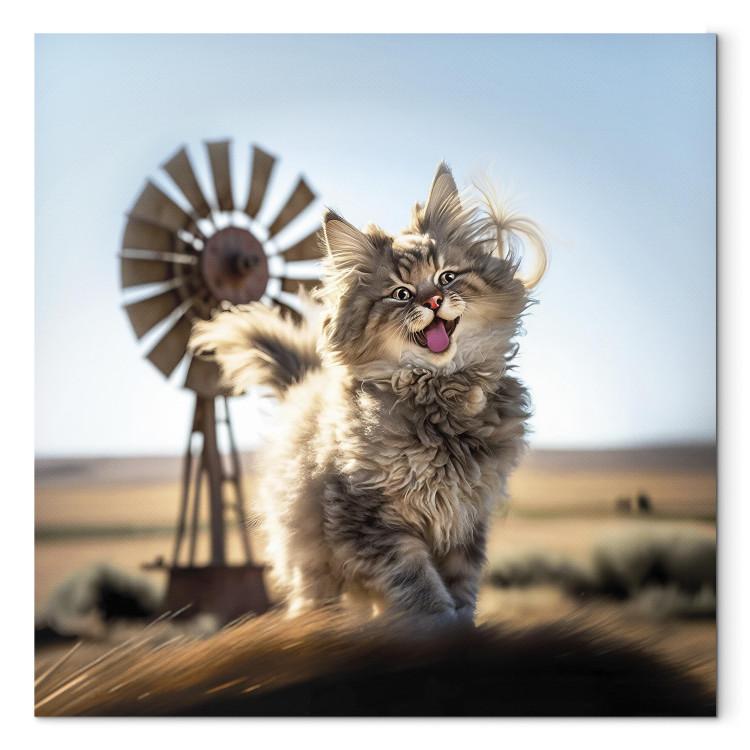 Canvas AI Maine Coon Cat - Smiling Fluffy Animal in Don Quixote Style - Square