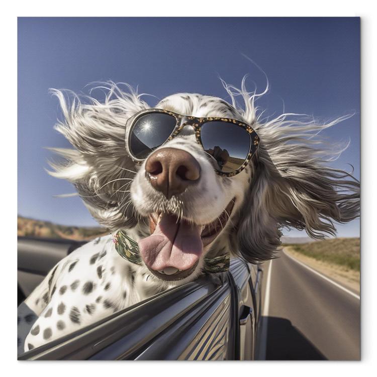 Canvas AI English Setter Dog - Animal With Glasses Riding in a Car - Square