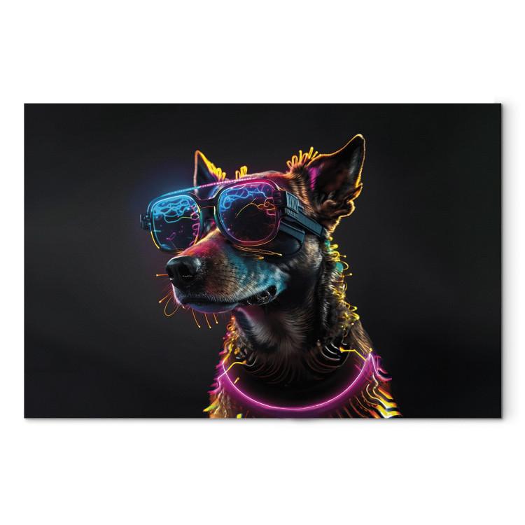 Canvas AI Dog - Pink Cyber Animal With Neon Glasses - Horizontal