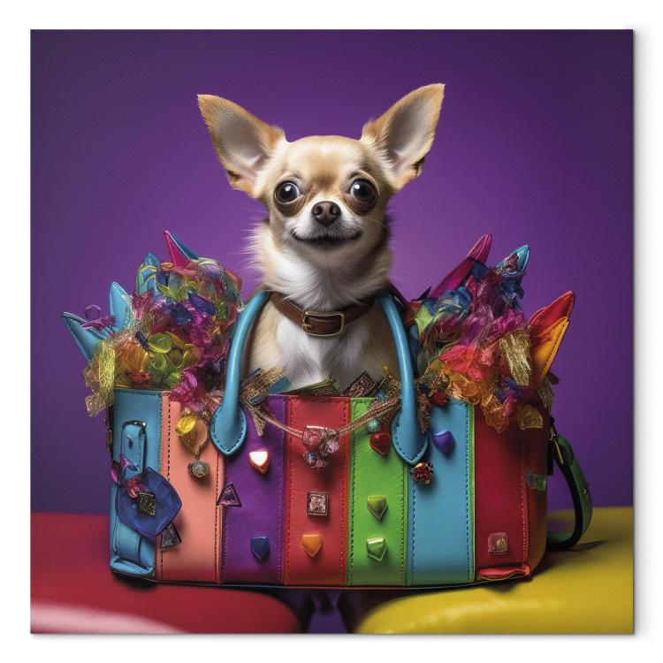 Canvas AI Chihuahua Dog - Tiny Animal in a Colorful Bag - Square