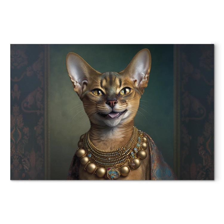 Canvas AI Abyssinian Cat - Animal Fantasy Portrait With Golden Necklace - Horizontal