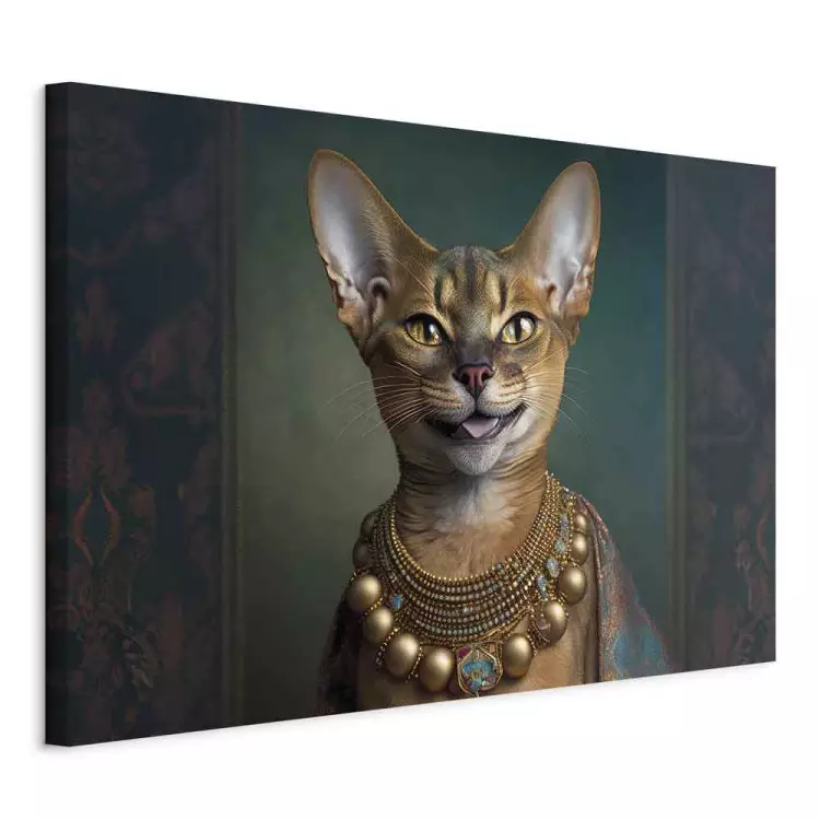 AI Abyssinian Cat - Animal Fantasy Portrait With Golden Necklace - Horizontal
