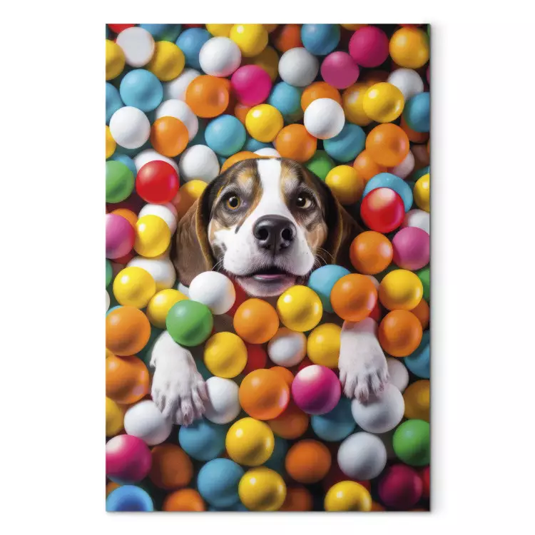 Canvas AI Beagle Dog - Animal Sunk in Colorful Balls - Vertical