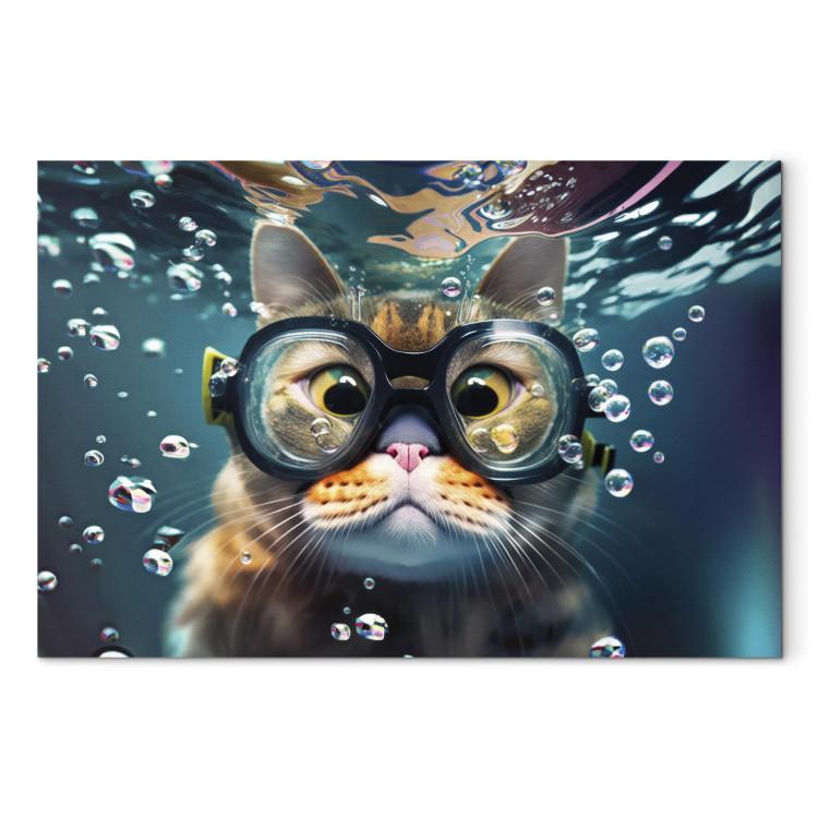 Canvas AI Cat - Diving Animal in Goggles Among Bubbles - Horizontal