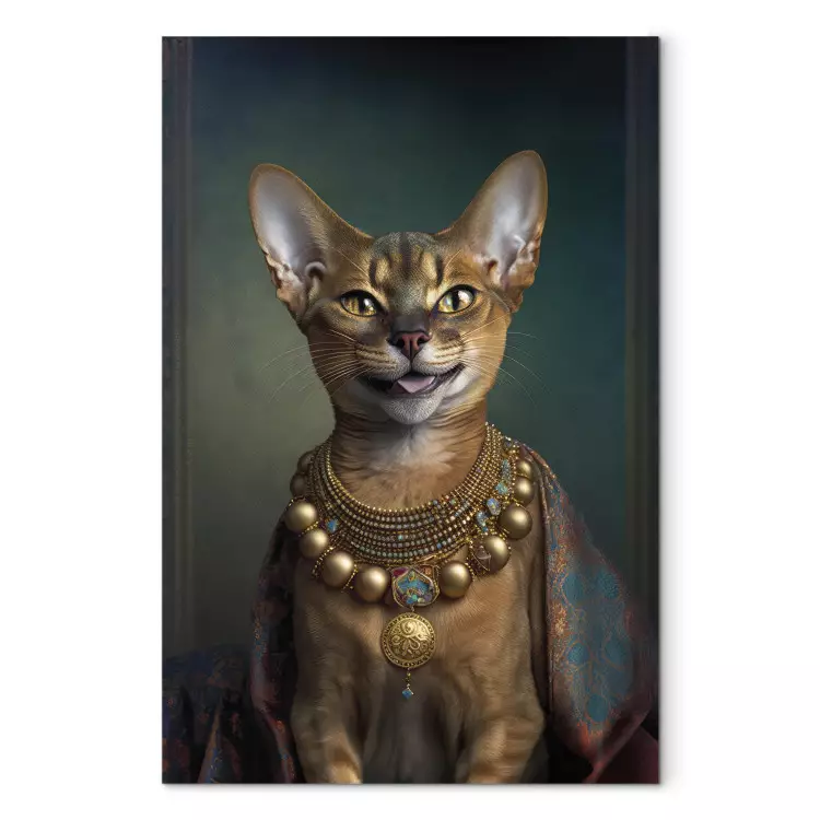 Canvas AI Abyssinian Cat - Animal Fantasy Portrait With Golden Necklace - Vertical