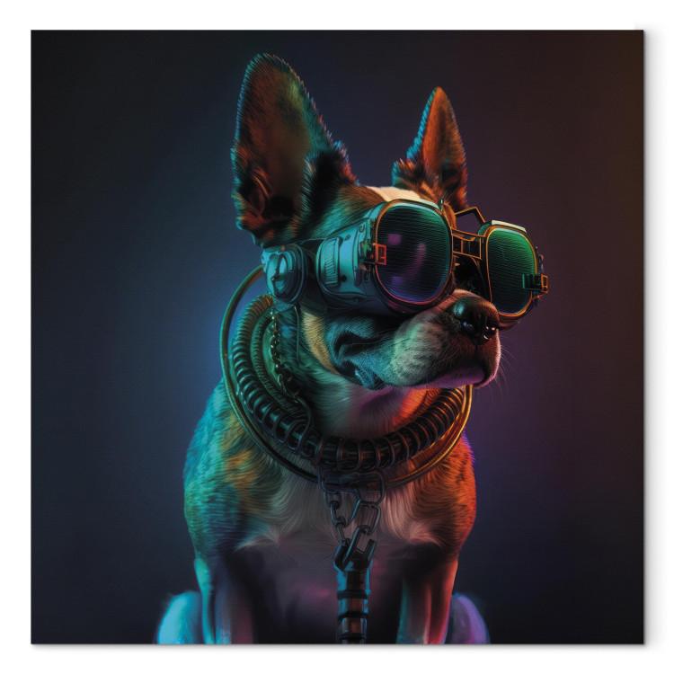 Canvas AI Boston Terrier Dog - Green Cyber Animal Wearing Cyberpunk Glasses - Square