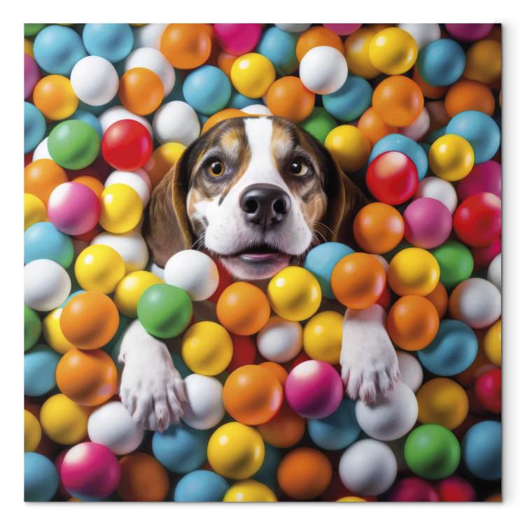 Canvas AI Beagle Dog - Animal Sunk in Colorful Balls - Square