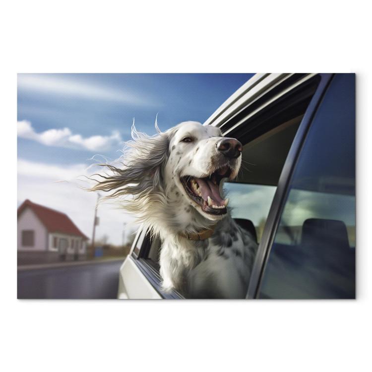 Canvas AI Dog English Setter - Animal Catching Air Rush While Traveling by Car - Horizontal