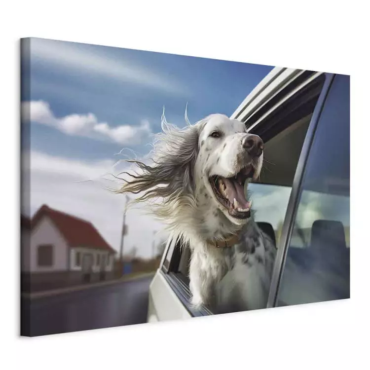 AI Dog English Setter - Animal Catching Air Rush While Traveling by Car - Horizontal
