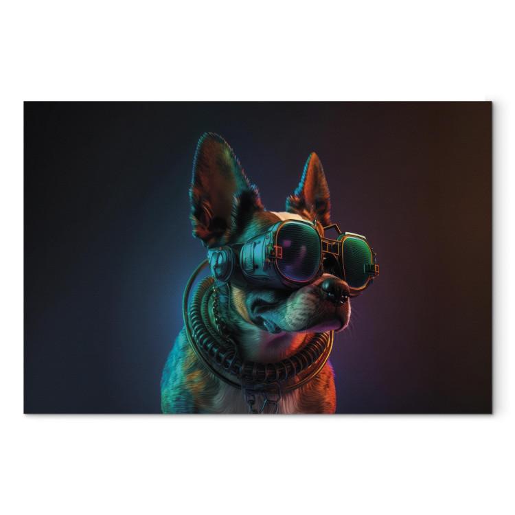 Canvas AI Boston Terrier Dog - Green Cyber Animal Wearing Cyberpunk Glasses - Horizontal