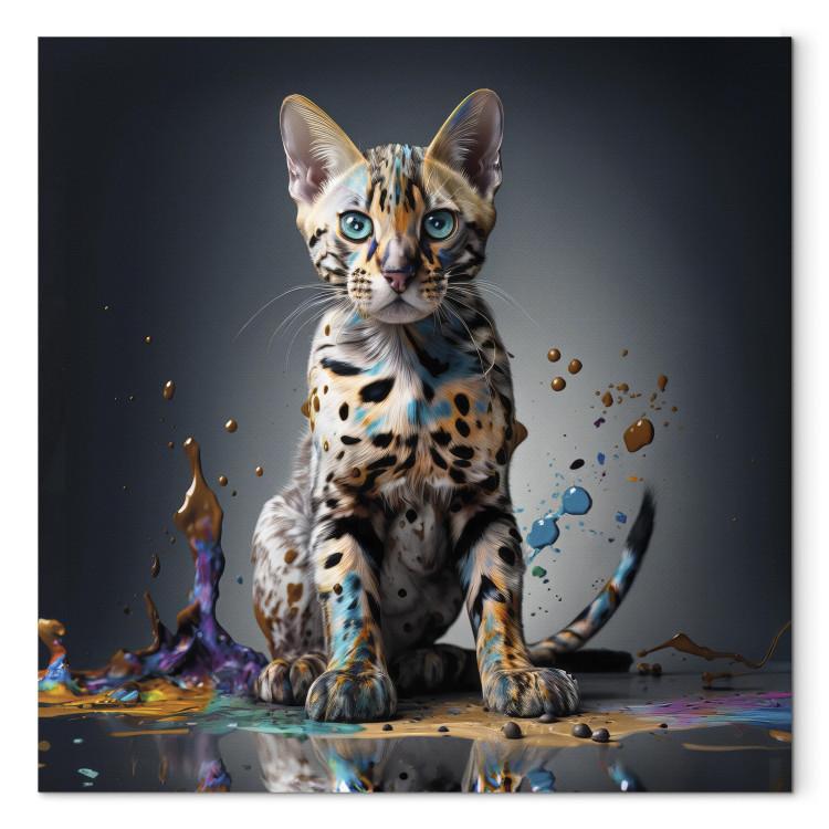 Canvas AI Bengal Cat - Animal in a Colorful Exploding Puddle - Square