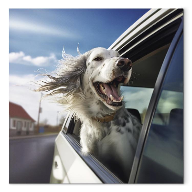 Canvas AI Dog English Setter - Animal Catching Air Rush While Traveling by Car - Square