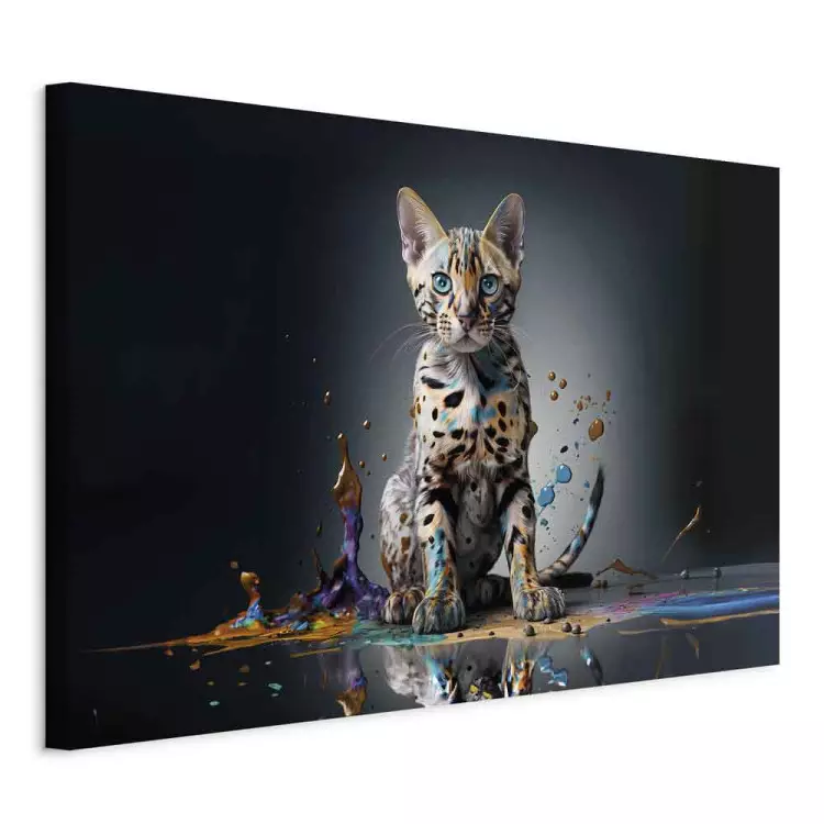 AI Bengal Cat - Animal in a Colorful Exploding Puddle - Horizontal