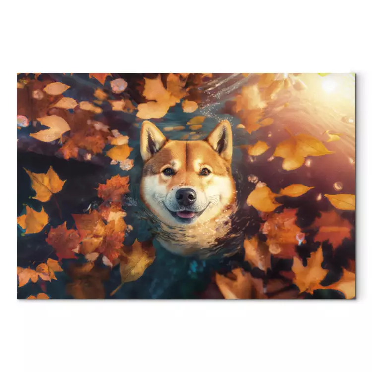 Canvas AI Shiba Dog - Portrait of a Friendly Animal in an Autumn Mood - Horizontal