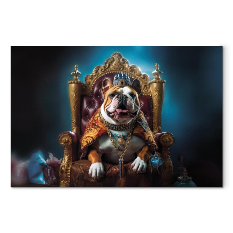 Canvas AI Dog English Bulldog - Animal in the Role of King on the Throne - Horizontal