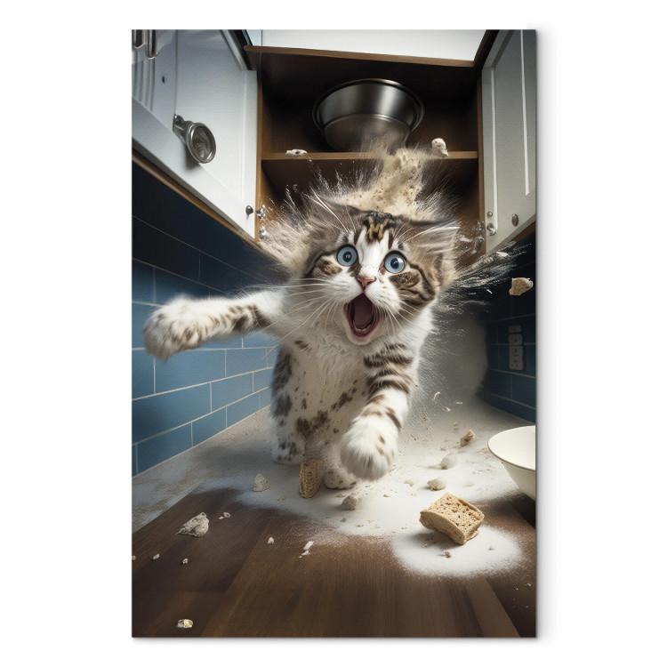 Canvas AI Cat - Animal Escaping From the Kitchen After Breaking Supplies - Vertical