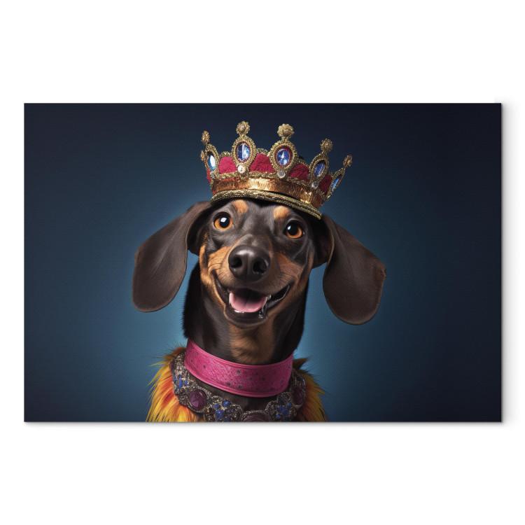 Canvas AI Dog Dachshund - Portrait of a Smiling Animal Wearing a Crown - Horizontal