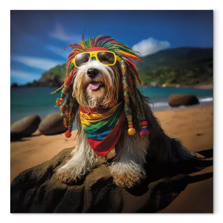Canvas AI Bearded Collie Dog - Rasta Animal Chilling on Paradise Beach - Square