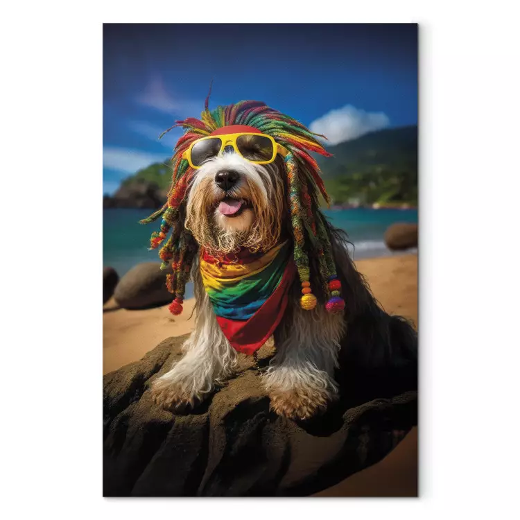 Canvas AI Bearded Collie Dog - Rasta Animal Chilling on Paradise Beach - Vertical