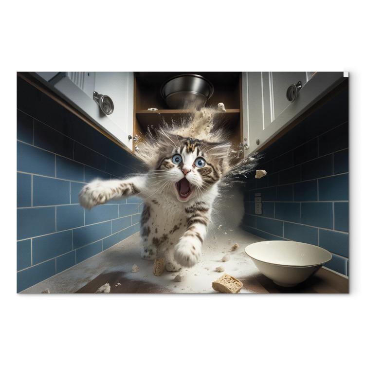 Canvas AI Cat - Animal Escaping From the Kitchen After Breaking Supplies - Horizontal
