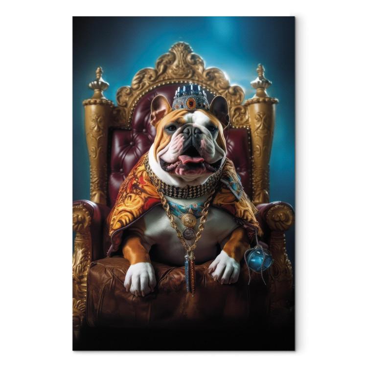 Canvas AI Dog English Bulldog - Animal in the Role of King on the Throne - Vertical