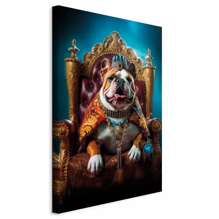 AI Dog English Bulldog - Animal in the Role of King on the Throne - Vertical