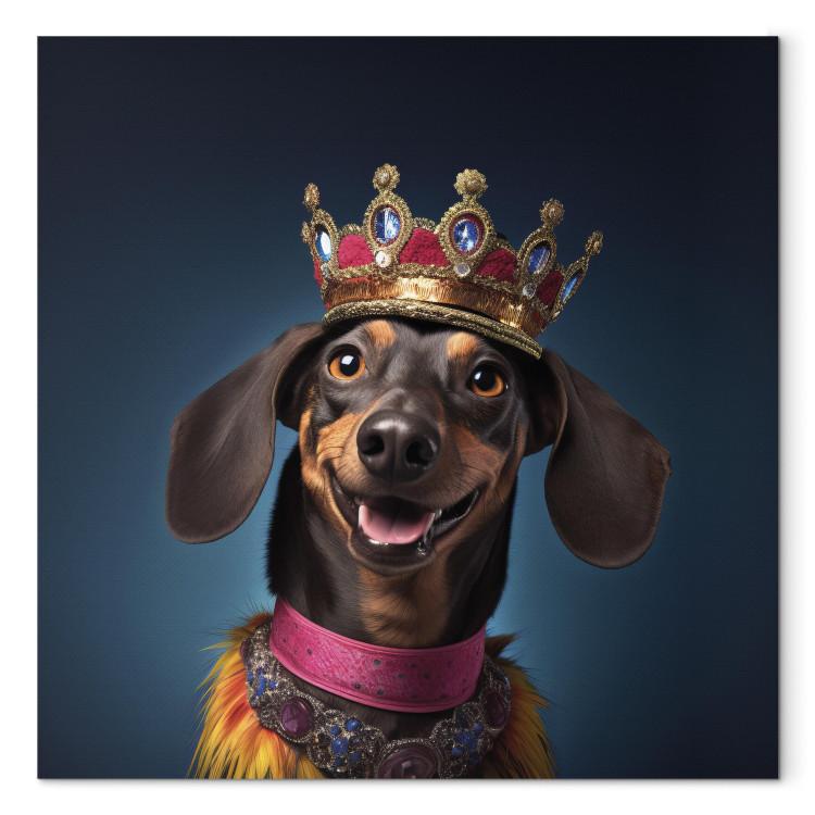 Canvas AI Dog Dachshund - Portrait of a Smiling Animal Wearing a Crown - Square
