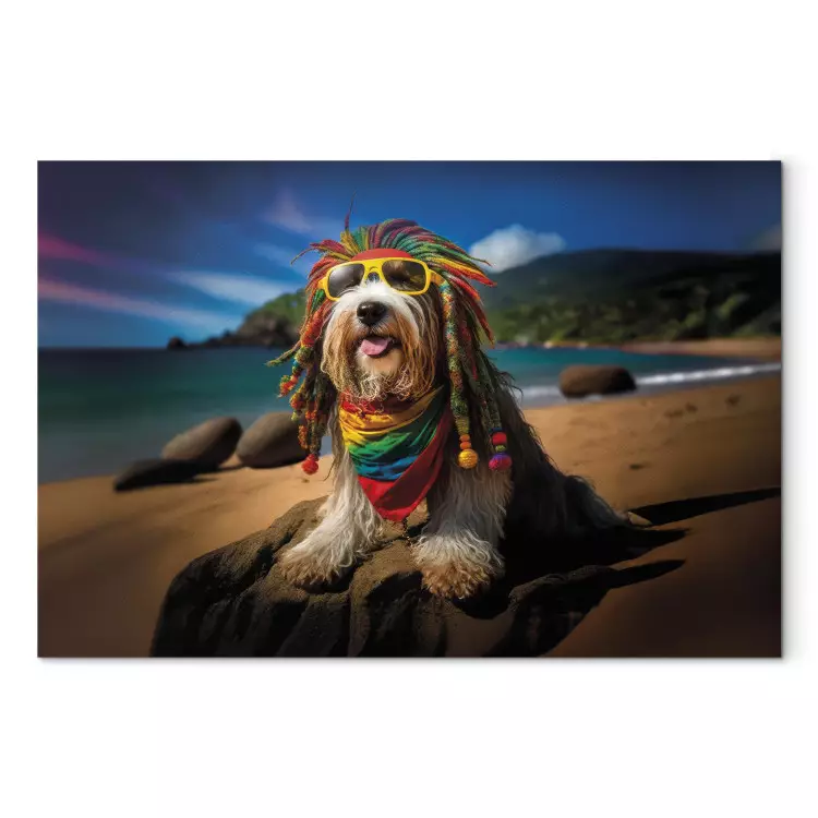 Canvas AI Bearded Collie Dog - Rasta Animal Chilling on Paradise Beach - Horizontal