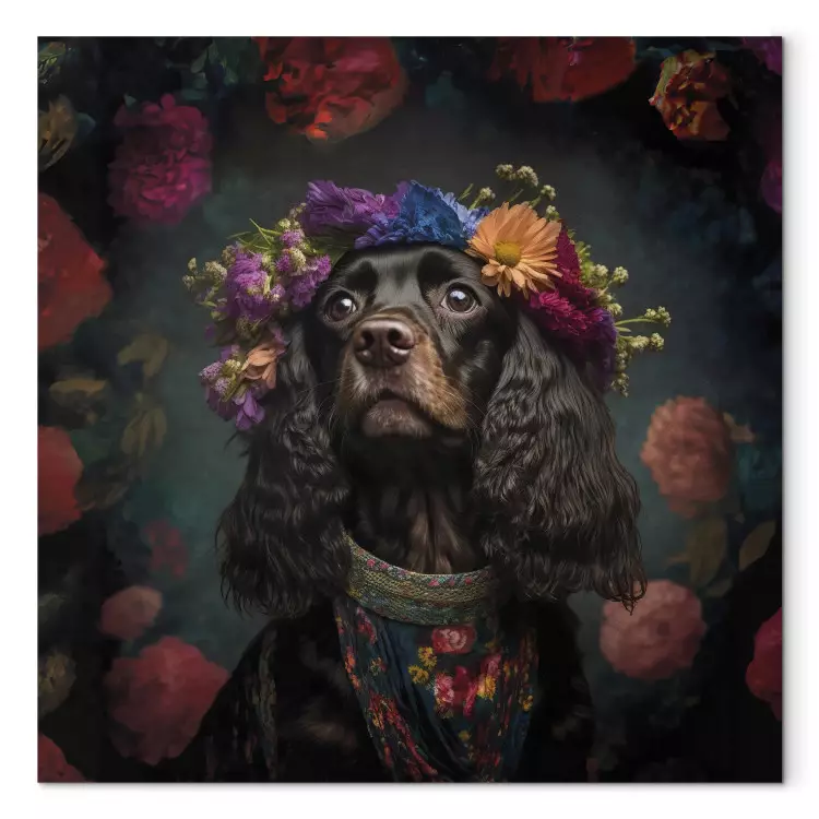 Canvas AI Dog Cocker Spaniel - Frida Kahlo Style Animal Fantasy Portrait - Square