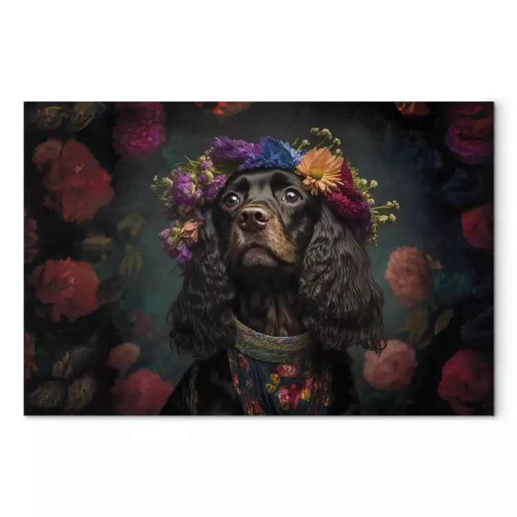 Canvas AI Dog Cocker Spaniel - Frida Kahlo Style Animal Fantasy Portrait - Horizontal