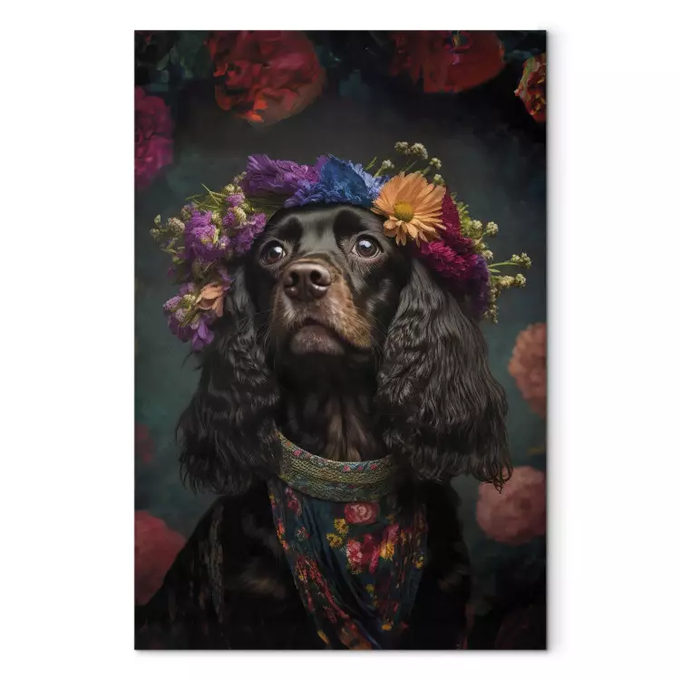Canvas AI Dog Cocker Spaniel - Frida Kahlo Style Animal Fantasy Portrait - Vertical