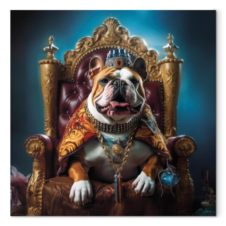 Canvas AI Dog English Bulldog - Animal in the Role of King on the Throne - Square