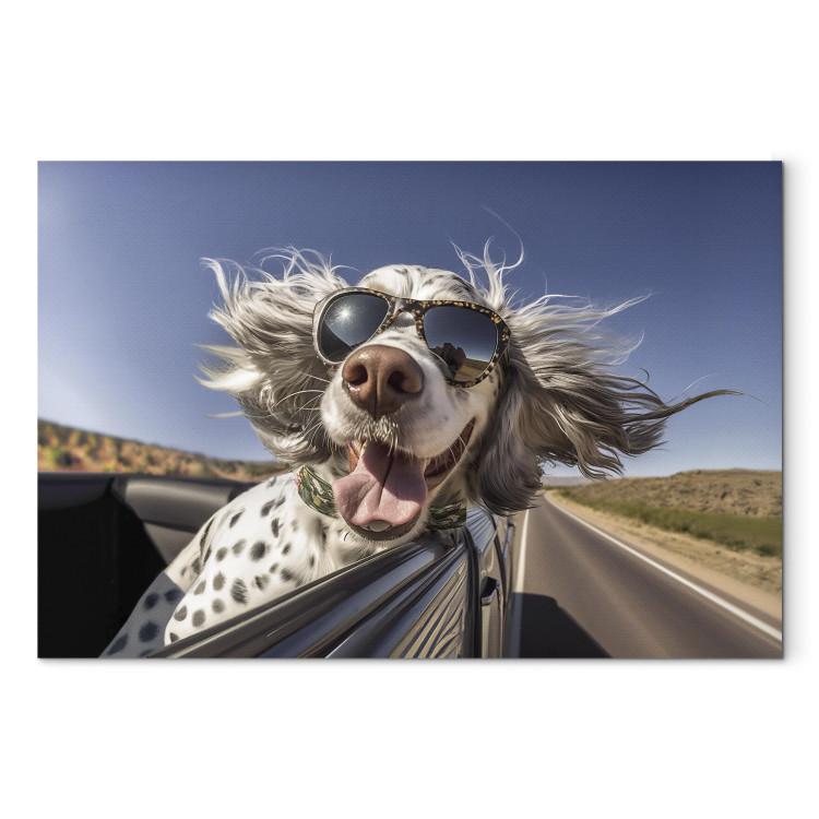 Canvas AI English Setter Dog - Animal With Glasses Riding in a Car - Horizontal