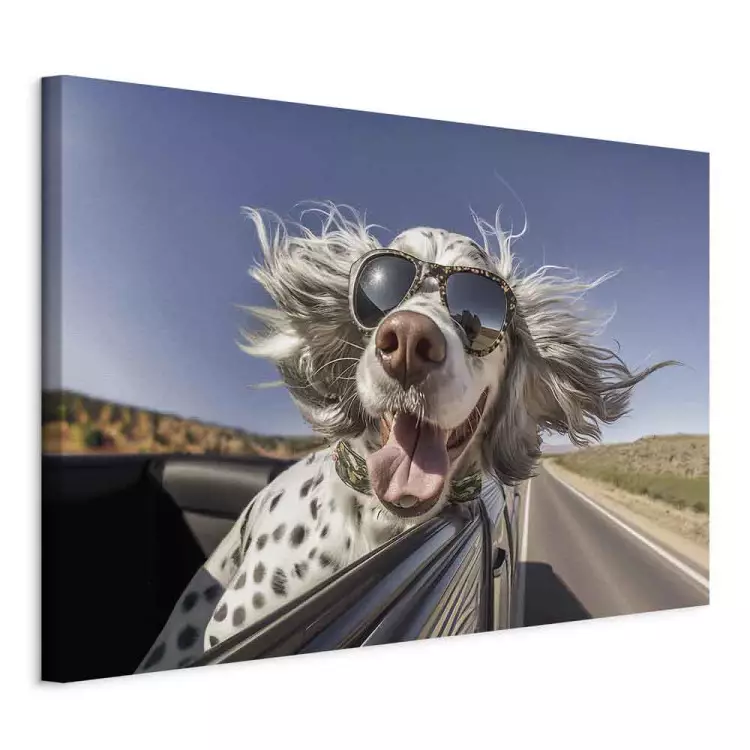 AI English Setter Dog - Animal With Glasses Riding in a Car - Horizontal