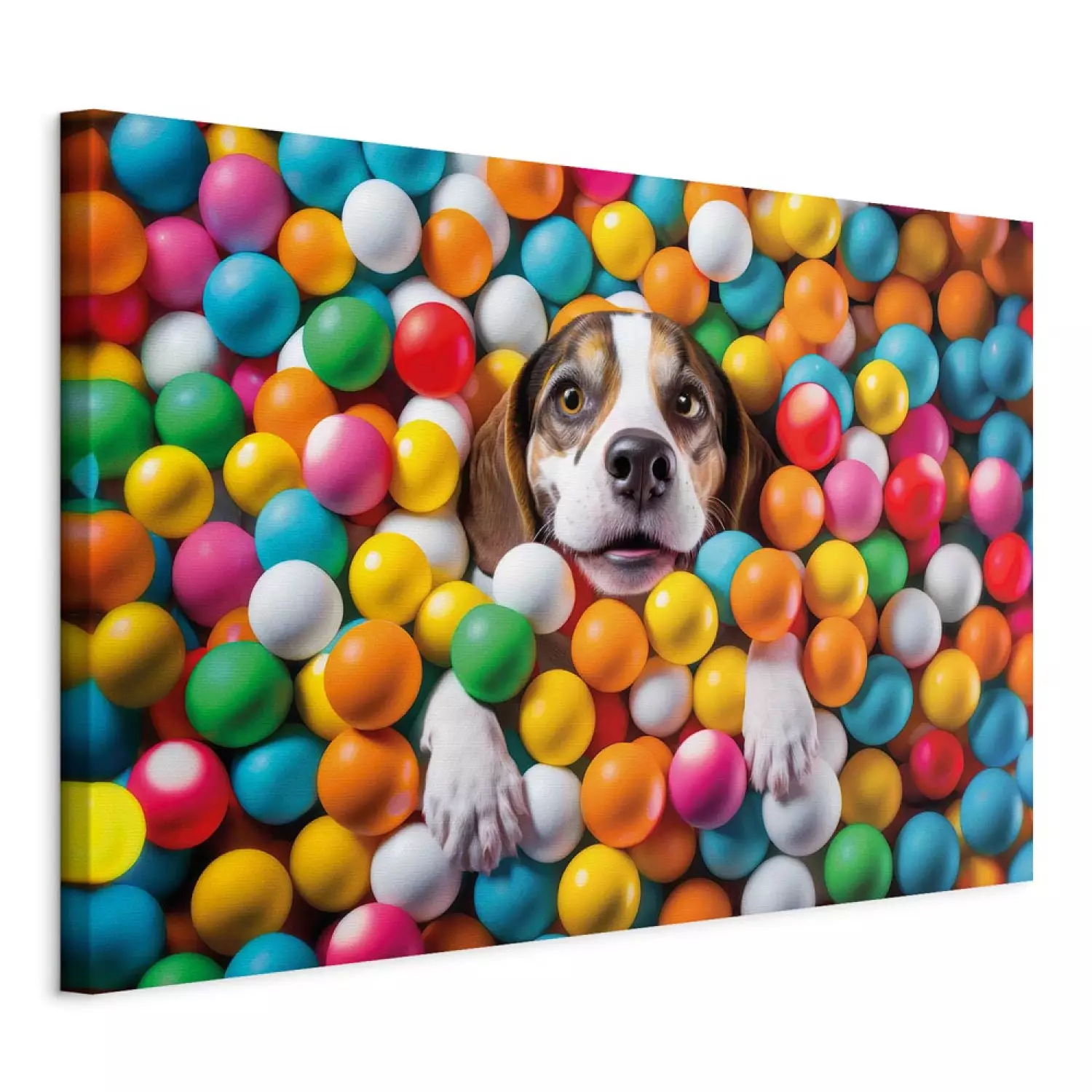 Canvas AI Beagle Dog - Animal Sunk in Colorful Balls - Horizontal