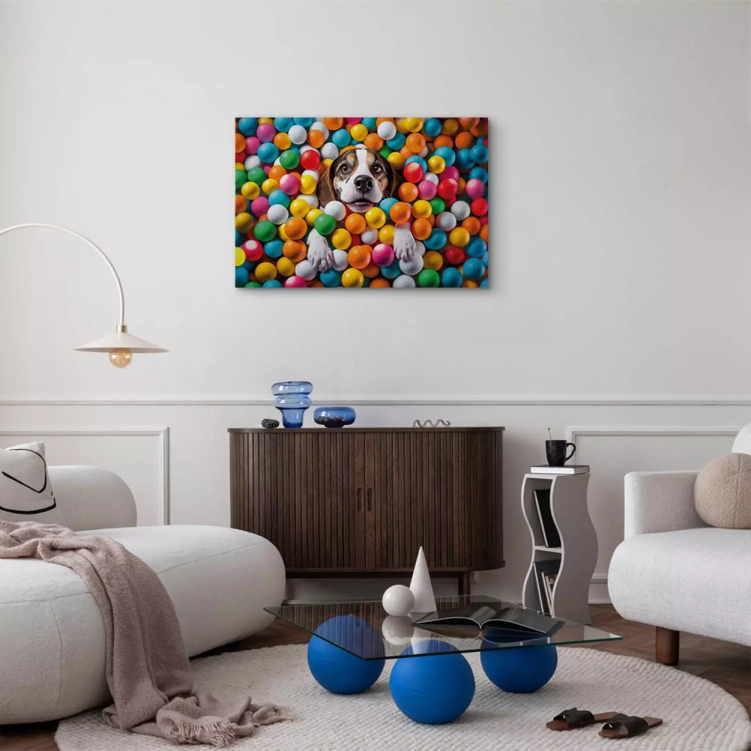 Canvas AI Beagle Dog - Animal Sunk in Colorful Balls - Horizontal