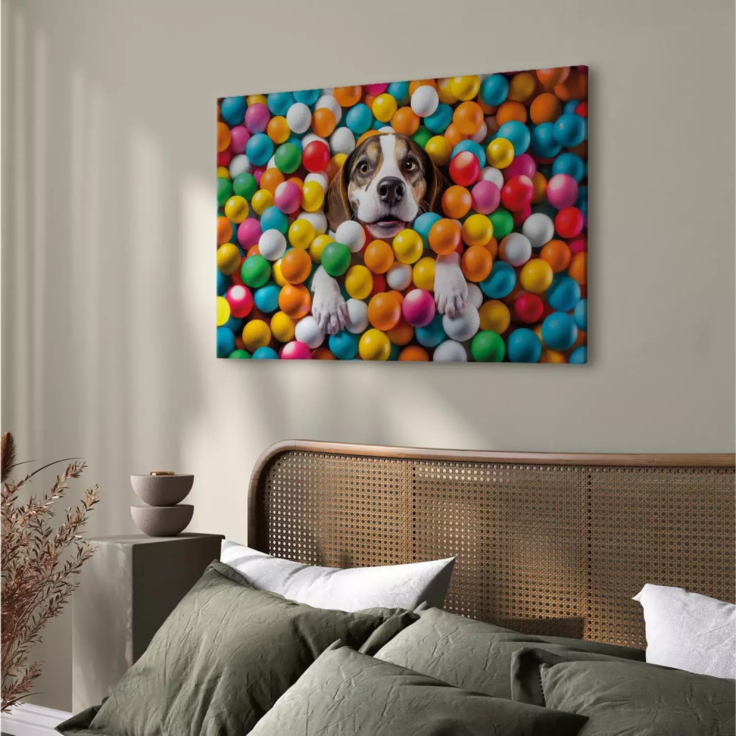 Canvas AI Beagle Dog - Animal Sunk in Colorful Balls - Horizontal