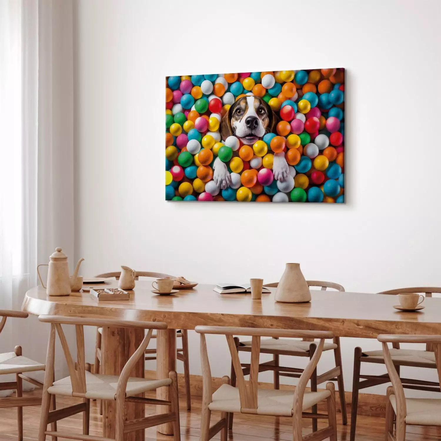 Canvas AI Beagle Dog - Animal Sunk in Colorful Balls - Horizontal