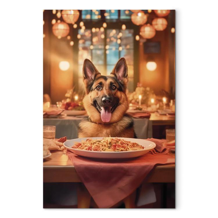 Canvas AI Dog German Shepherd - Animal at Dinner in Restaurant - Vertical