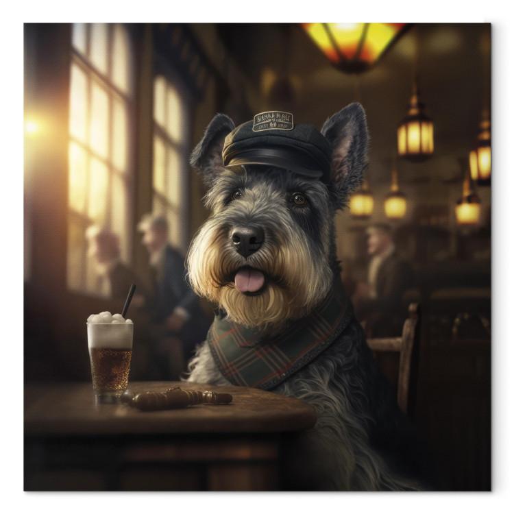 Canvas AI Dog Miniature Schnauzer - Portrait of a Animal in a Pub With a Beer - Square