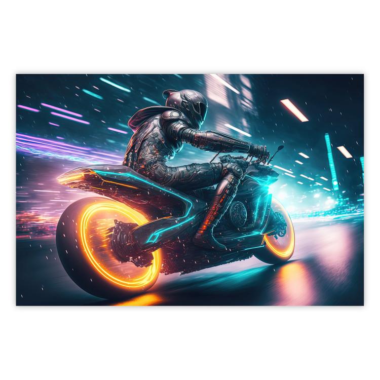 Poster Night Race - Speeding Motorcycle in the City Light