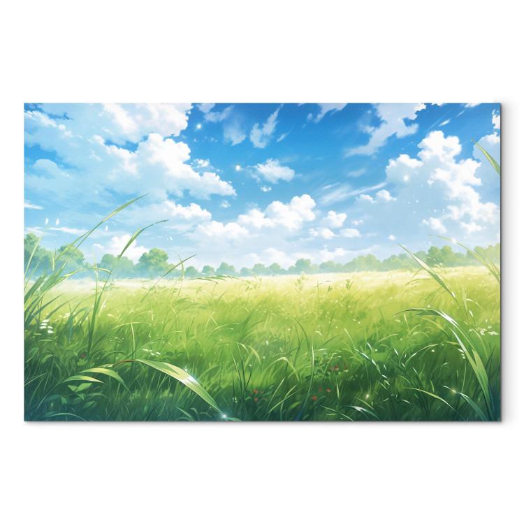 Canvas Digital Landscape - A Spring Meadow in the Style of a Computer Game