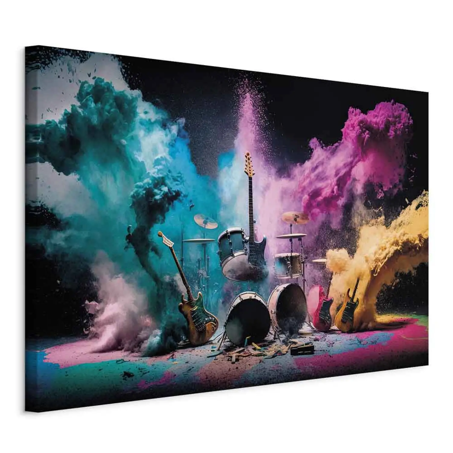 Art Work Rock Concert - Exploding Instruments on Stage in Colored