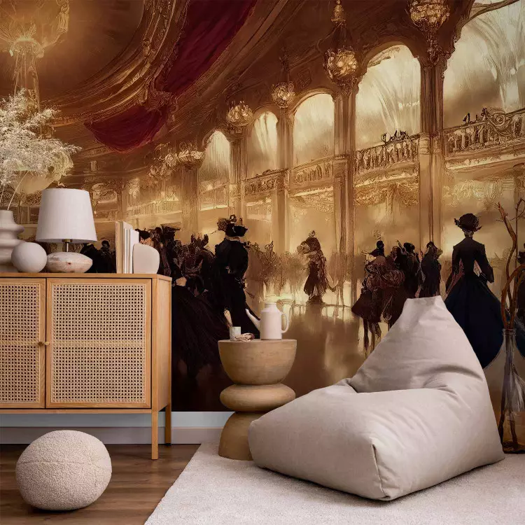 Dancing Guests - A Golden-Lit Medieval Ballroom